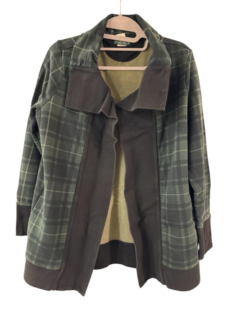 Lauren Ralph Laure LRL Women's Plaid‎ Cardigan with Contrast Panel Size M